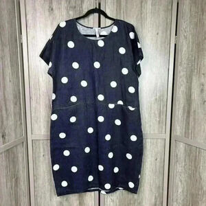 Preen Dress Sz 10 Linen Polka Dots Knee Length Pockets Short Sleeve